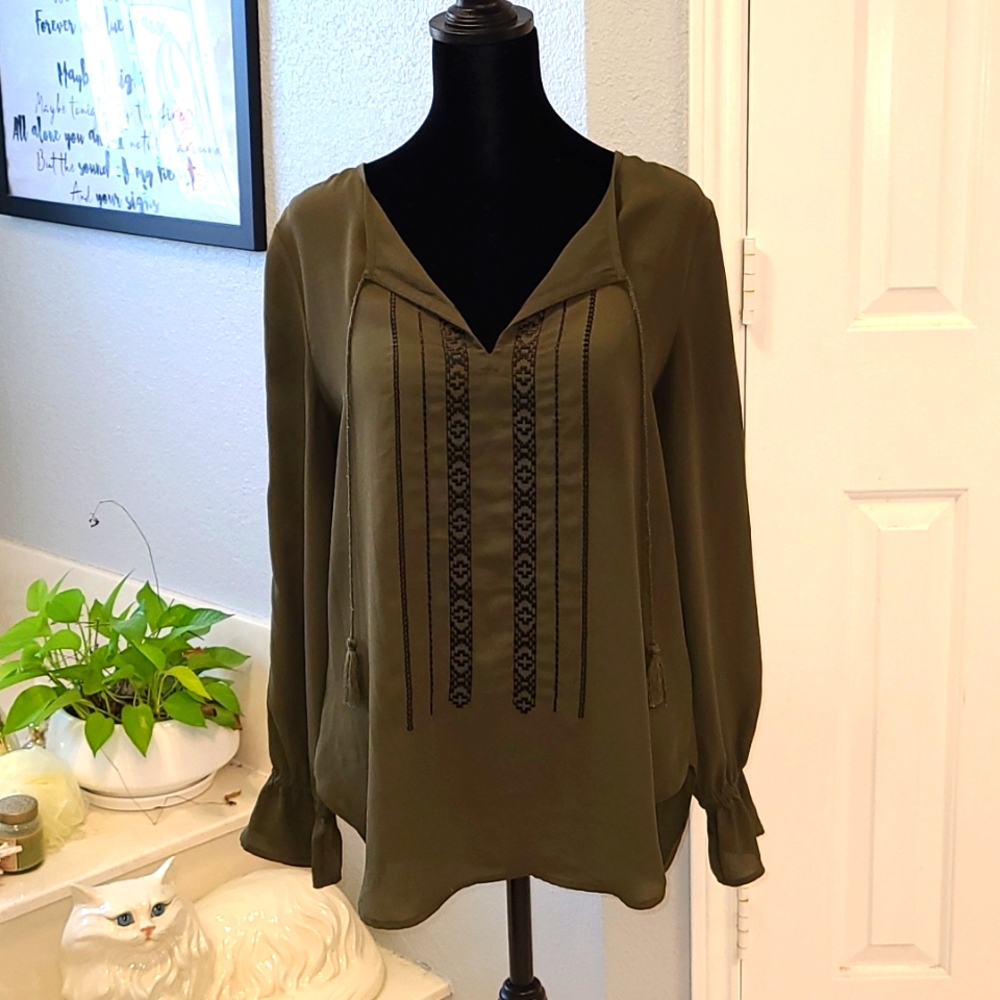 Army green tunic with embroidered detail